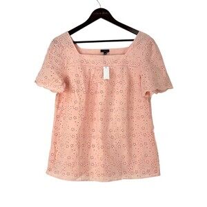 New Talbots Women M Pink Eyelet Embroidered Cotton Lined Peasant Top Fairycore